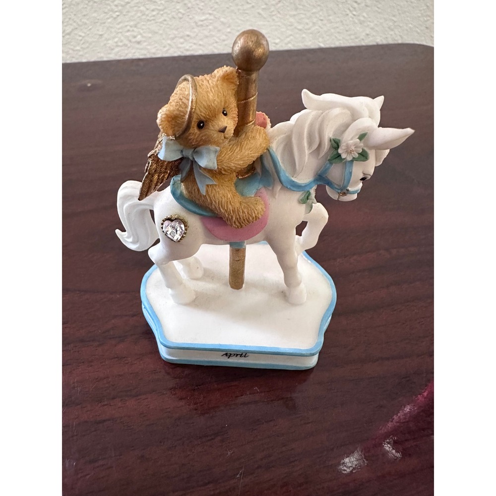 Cherished Teddies April Birthstone Carousel Horse Angel Bear Figurine 755257